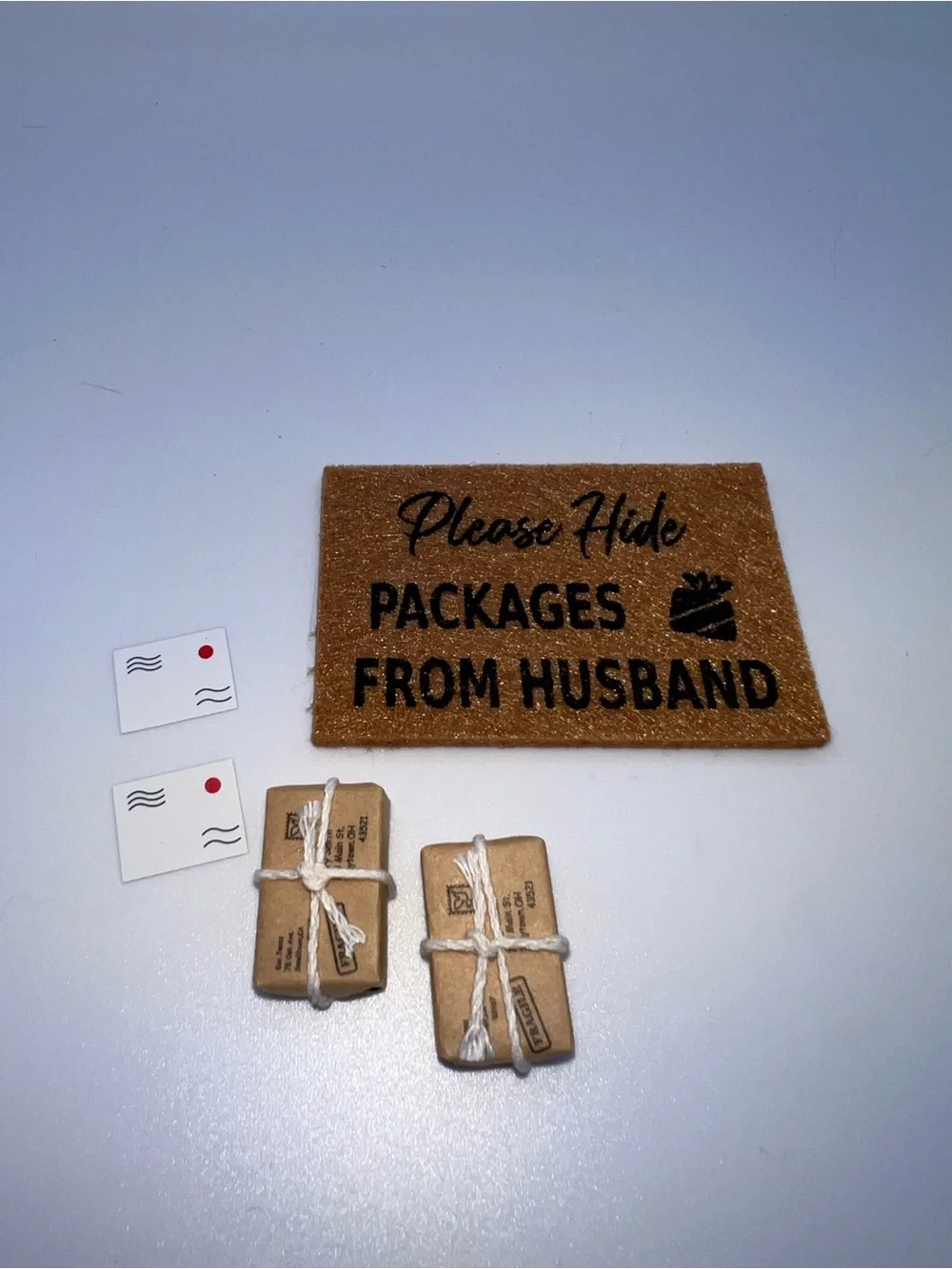 Please Hide Packages From Husband Miniature Dollhouse Door Mat